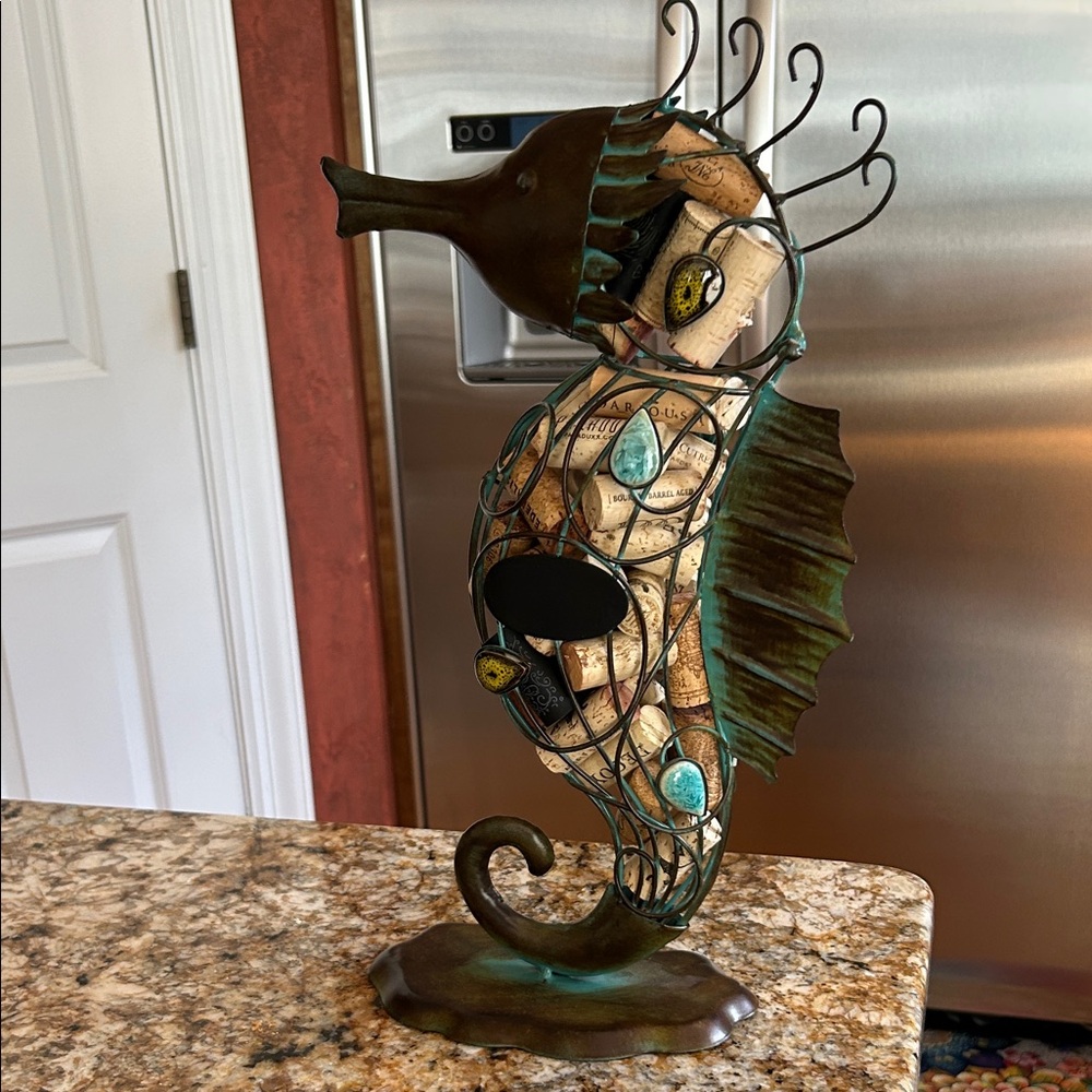 Decorative Seahorse Cork Holder - Green Bronze Finish